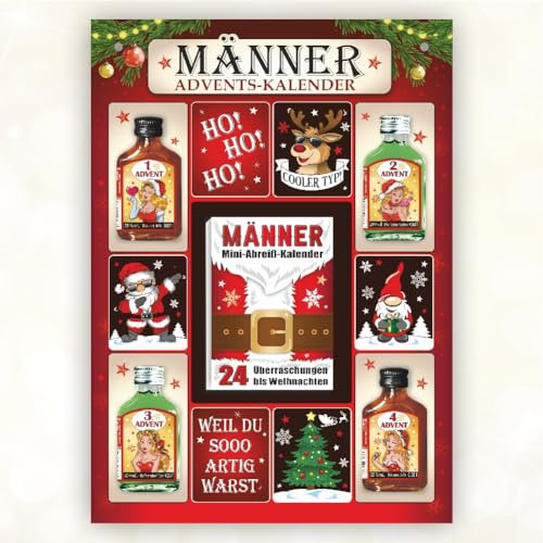Männer Adventskalender - Neu - mit Kräuterlikör und Pfefferminzlikör | 24 Seiten Abreißblock | Schnaps Likör Kalender für Männer zum anhängen | Einzigartiges Geschenk zu Weihnachten | Scherzartikel