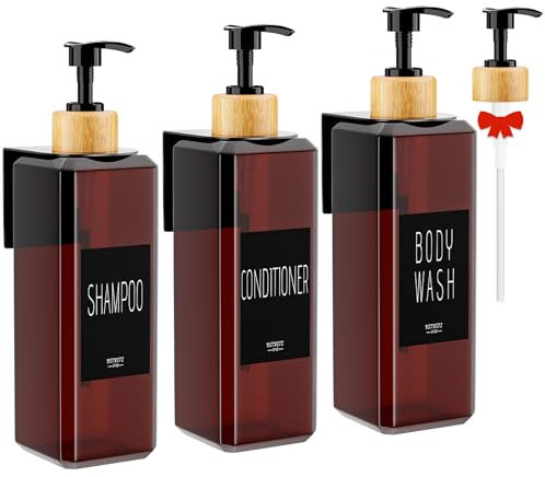 VITVITI Seifenspender Wandbefestigung ohne Bohren, 3 Stück Shampoo Spender, 500 ml Shampoo Spenderflasche aus Kunststoff, Duschgel Spender mit Pumpe für Küche Badezimmer Dusche (Braun)
