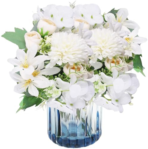 astylishome White Artificial Flowers 28 Pcs Faux Hydrangeas Realistic with Stems Fake Flower for Wedding Bridal Bouquets Home Office Party Decor Floral Arrangements White F1017