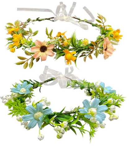 UILYNIU 2 Pièces Couronne de Fleurs, Wedding Floral Guirlande Couronne, Fleurs Bandeau à Cheveux pour Femme Filles, Couronne Fleur Cheveux Mariage Nuptiale Fleur Couronne Pour Fête, Voyage