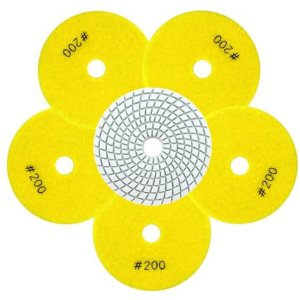 QUEFORET Diamond Polishing Pads Grit 200-6pcs Wet Sanding Discs 100mm for Granite Marble Quartz Artificial Stone
