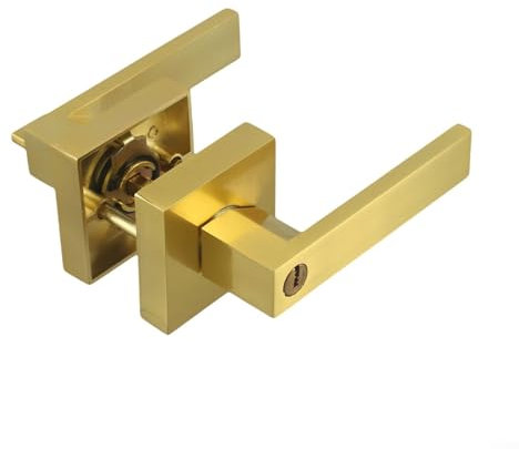 Door Handle Set Square Privacy Door Lever Door Handle Easy Installation For Home External Doors Include Lock and Key(Gold)