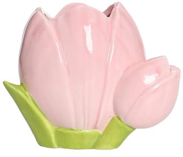 Vaso a forma di tulipani, vaso in ceramica rosa a forma di tulipani Bellissimo portapenne a fiori per inaugurazione della casa, matrimoni, compleanni, Natale, Ringraziamento (1 pz)