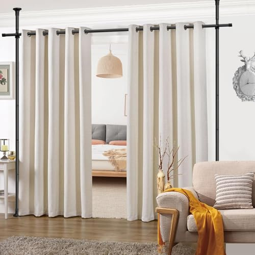 Starbover Raumteiler Gardinenstange Ohne Bohren, Paraventgestell Trennwand Verstellbar 178 x 317cm, Robuster Sichtschutz Zimmerteiler Metall für Wohnzimmer & Büro, Schwarz