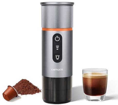 COTGCO Machine à Cafe Portable pour Voyage: Machine Expresso Portable pour Voiture et Camping - Chauffage Rapide - Café à Tout Moment - Compatibilité Capsules Nesspreso - Gris-