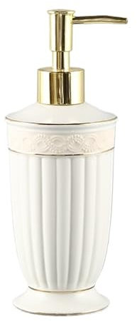 Seifenspender für Bad & Küche 350 ml weißer Keramik-Seifenspender for die Arbeitsplatte mit gestreifter Oberfläche und goldenen Kanten, Lotionspender for Küche und Bad nachfüllbarer Seifendosierer