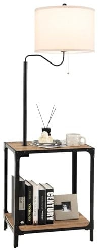 FANTASK Stehlampe mit Tisch, 144cm Standleuchte 360° drehbar, Stehleuchte mit E27 Lampe (Nicht enthalten) & USB, Standleuchte Wohnzimmer Schlafzimmer, Weiß