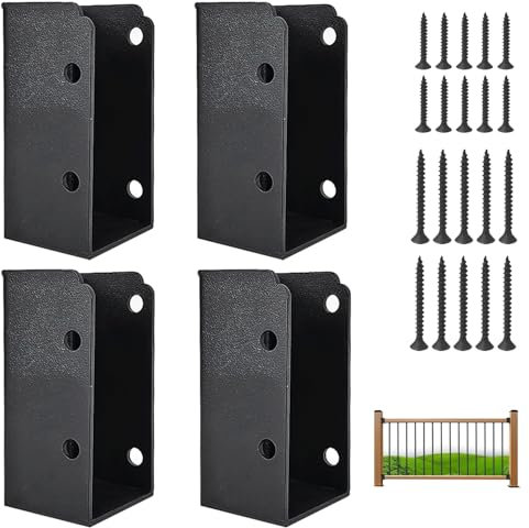 4-Teilige Zaunhalterungsverbinder, Balkenverbinder, Starker Legierter Stahl, Holzverbinder Metall, Zaunhalterungen Zum Verbinden Von Holz Mit Geländerholzpfosten (Schwarz)