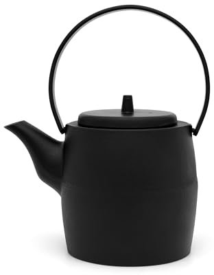 Bredemeijer Théière asiatique en fonte noire à induction - 1,2 l - Grande théière émaillée en fonte avec filtre à thé en acier inoxydable