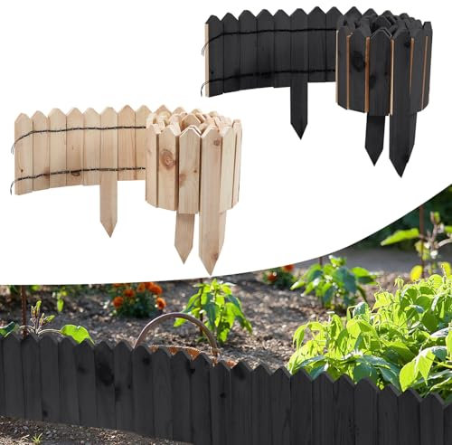 Jaxguom Beeteinfassung aus Holz für Garten 200×10cm Beetumrandung Rasenkante Holz Flexibler Holzzaun Gartendeko Gartenpalisad efür Beeteinfassung,Mähkante Rollborder,Steckzaun,Anthrazit