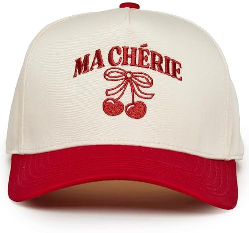 Funky Junque 2-farbige Vintage-Snapback-Hut aus Segeltuch für Damen und Herren, trendige Kappe, verstellbar, Ma Chérie - Rot/Beige, Einheitsgröße