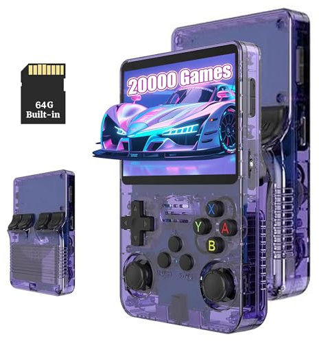 R36S Retro Handheld Game Console, 3.5-inch IPS Screen, 64G, 20,000+ Games, Portable Gaming Device for Kids & Adults, Supports Multiple Emulators (darkpurple)