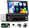 Single Din Car Stereo with DAB+ Wireless CarPlay Android Auto, 6.86 inch HD Motorized Flip Out Touch Screen 1 Din Car Radio with Bluetooth, FM, Mirror Link, Type-C/USB/AUX, MIC + SWC + Backup Camera