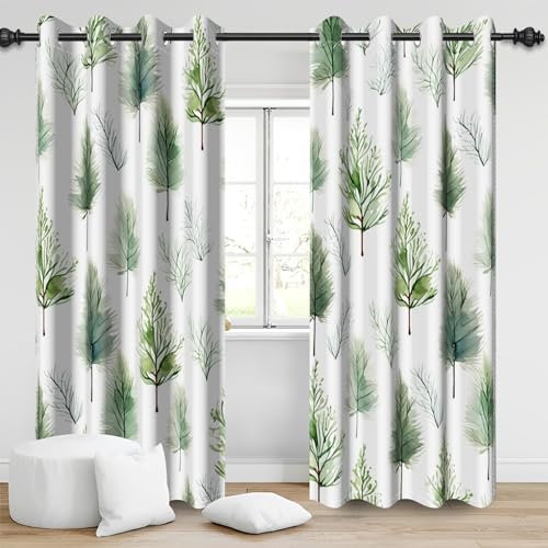 Verdunkelungsvorhänge, Motiv: Tannenbaum, von der Natur inspiriert, abstraktes grünes Wald, Thermo-Fensterbehandlung für Zuhause und Schlafzimmer, Set mit 2 Paneelen, 175,3 x 139,7 cm (L x B)