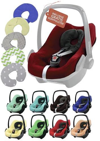 Frottee Sommerbezug [Schonbezug für Babyschale] Autositz kompatibel mit Maxi Cosi Pebble und Pebble Plus + GRATIS Kopfpolster (bordeaux)