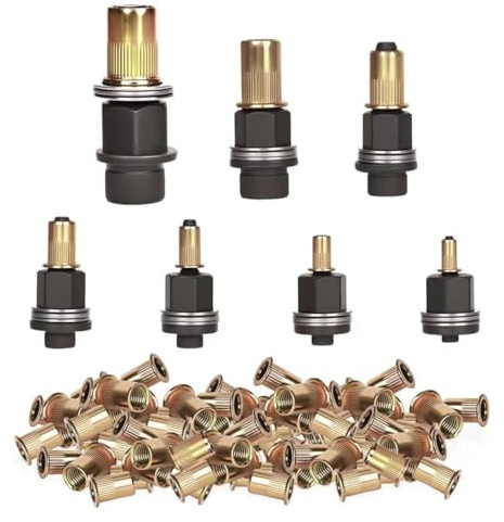 Junrvivy 7 Stück Nietmutternzange Set, Einschließlich 70 Nietmuttern Einpressmuttern Nietenzange Nietmuttern Set Nieten für M3 M4 M5 M6 M8 M10 M12 Handnietwerkzeug Set