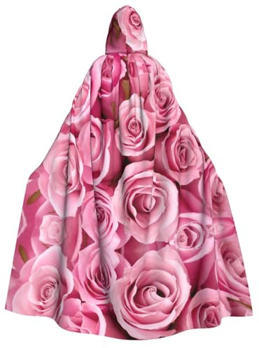 RRhgipp Rosa Rose Erwachsenenumhang mit Kapuze Langer Umhang Sensenmann Vampir Hexe Karneval Halloween Zauberer Kostüm