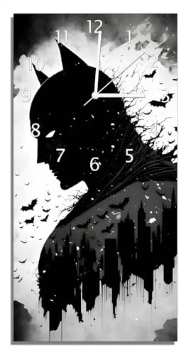Wallario Design-Wanduhr Wächter über der Stadt aus Glas, Motiv-Uhr Größe 30 x 60 cm, weiße Zeiger