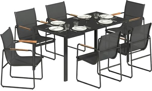 Outsunny Set Tavolo e Sedie da Giardino 7 Pezzi Vetro Temperato Nero
