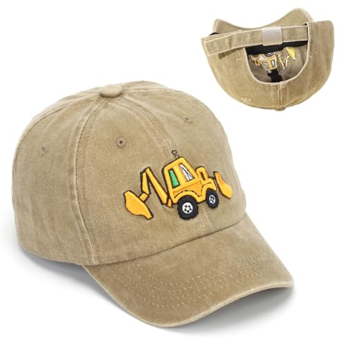 YskerrigToy Excavatrice Casquette Baseball pour Enfant, Broderie Enfants Casquettes de Baseball, Protection Solaire Visière Adjustable, Chapeau de Soleil pour Garçons Filles 2 à 8 Ans (Khaki)