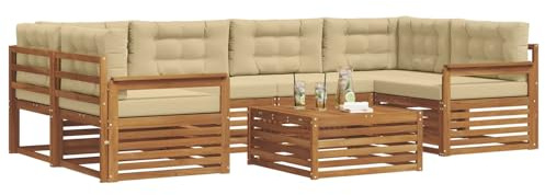 vidaXL Outdoor-Sofagarnitur mit Kissen 8 pcs Natur und Beige, Gartenmöbel, modernes Outdoor-Sofa, strapazierfähiges Set, Terrassen-Lounge und Sitzgruppe