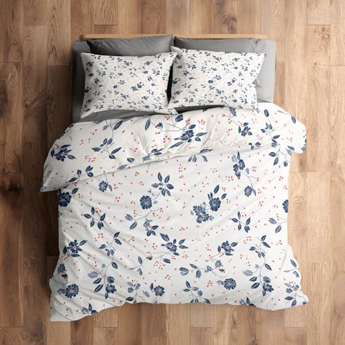 Generisch Blau Blumen Bettwäsche 135x200, Schlafzimmer Deko Wendebettwäsche 2tlg, Landhausstil Blumenmuster Bettbezug & 1 Kissenbezug 80x80, Weiche Mikrofaser, mit Reißverschluss -f437