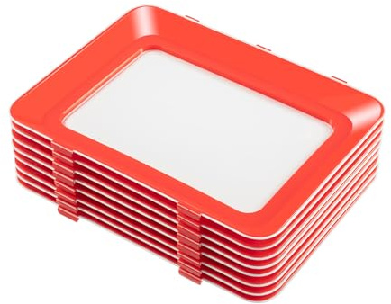 Guoked 8 Stück Frischhaltetablett, PP Rot Wiederverwendbar Einmachtablett Vakuum Aufschnittboxen Frischhalteboxen mit Elastische Folie für Küche Kühlschrank Schinken Gemüse Aufschnitt Käse Wurst