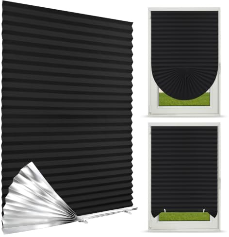 NUTKIT Plissee ohne Bohren, 90% Verdunkelung Plissee(Schwarz, 90x150cm) | Verdunkelung Doppelplissee, Sonnenschutz Thermo Plissees zum Kleben, Faltrollos für Fenster, Plisseerollo für Fenster