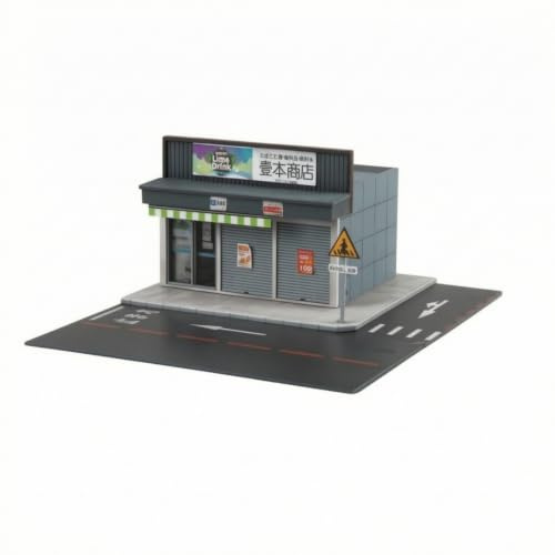 Gralara Maquette Magasin avec Parking Détaillé Scène Rue Miniature Vrai Maquette Scène pour Collectionneurs