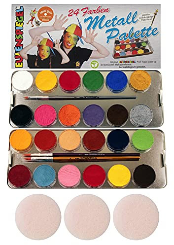 EULENSPIEGEL Schminkpalette 24 Farben 26 Teile Metalletui