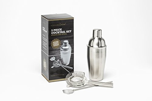 Cellardine 3 Piece Cocktail Set, Stainless Steel, Silver