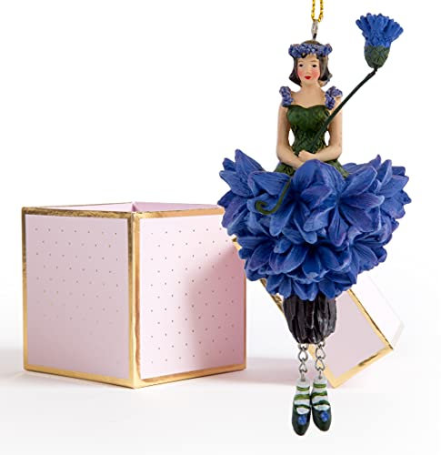 ROSEMARIE SCHULZ Heidelberg Kornblumen Blumen Mädchen zum Hängen mit Geschenkbox Flower Fairy Figur Dekofigur Blumenkind Skulptur