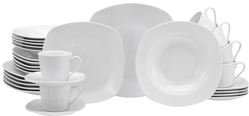 Creatable, 19512, Serie Amelie Weiss, Geschirrset aus Porzellan, Kombiservice 30 teilig, Geschirr für 6 Personen, spülmaschinengeeignet, mikrowellengeeignet