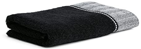 möve Brooklyn Duschtuch Uni mit Fischgratbordüre 80 x 150 cm aus 85 % Baumwolle / 10 % Viskose aus Bambus-Zellstoff / 5 % Leinen, black