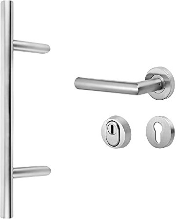 Stoßgriff 45° m. ES1 zert. Schutzrosette ZA Edelstahl matt/Griff New Orleans (500/300 mm DIN-Links)