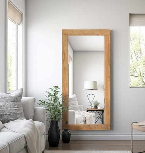 Hallowood Furniture Waverly Wandspiegel in voller Länge, großer Eichenrahmen, schmaler hängender Langer gerahmter Wandspiegel aus massiver Eiche, für Wohnzimmer, Badezimmer und Flur (138 x 68 cm)
