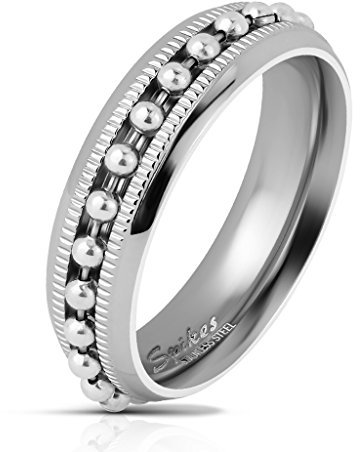 Tapsi´s Coolbodyart® Bague pour Hommes Anneau Bande en Argent avec Bordé Chaîne à Billes en Argent et Cut Largeur: 6 mm Größe 5/6/7/8/9/10/11/12/ 13 - Argent