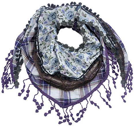 WANSSY® Dreieckstuch Damen Schal Halstuch Tuch Stola 3 lagig Vintage mit Blümchen und schöner Spitze