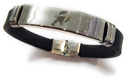 Moda Mavilla Armband für Herren, Krebs, Sternzeichen, Kautschuk, Stahl, Verschluss schwarz, Größe verstellbar 21-22 cm, handgefertigt in Italien, Taglia unica, Legierter Stahl