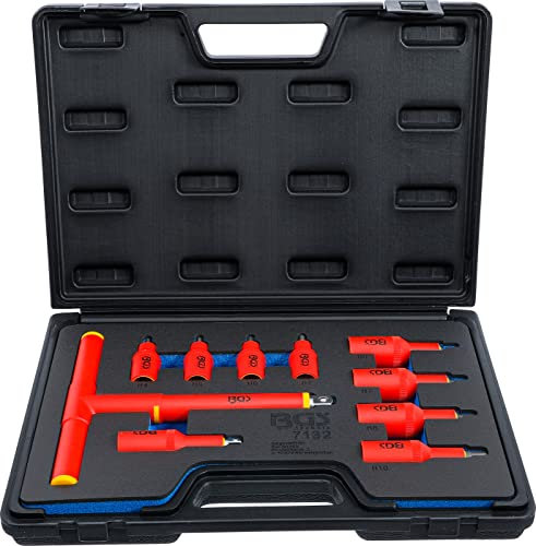 BGS 7132 | VDE-Bit-Einsatz-Satz | Antrieb Innenvierkant 10 mm (3/8) / 12,5 mm (1/2) | Innensechskant 4 - 10 mm | 10-tlg.