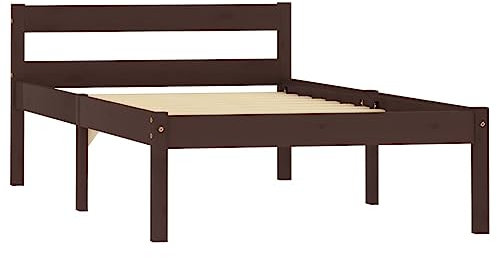 vidaXL Kiefernholz Massiv Bettgestell Holzbett Einzelbett Futonbett Massivholz Bett Bettrahmen Lattenrost Schlafzimmerbett 100x200cm Dunkelbraun