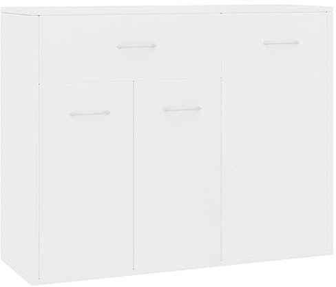 vidaXL Aparador de Madera Contrachapada Armario Auxiliar Cajonera Mueble Bajo con 3 Puertas Aparador Auxiliar para Salón Oficina Blanco