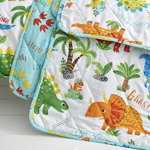 Happy Linen Company Mädchen/Jungen Stepp-Tagesdecke - mit niedlichen Dinosauriern - wendbar