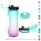 OLDLEY 750ml/25oz Water Bottles with Straw Leakproof Tritan Water Bottles Plastic Drink Bottles Durable Sports Bottles BPA Free Filter Time Markings Gym Bottles for Women Men(Green Purple, 2 Lids)
