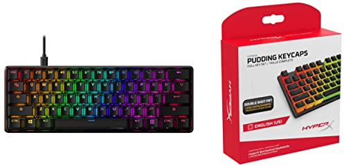 HyperX Alloy Origins 60 - Mechanische Gaming-Tastatur, Ultrakompakter 60% Formfaktor, Red Switch & Pudding Keycaps - Vollständiger Tastensatz - PBT - (Schwarz) - English (US) Layout - 104 Key