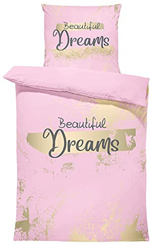 one-home Bettwäsche 135x200 cm und 80x80 cm Mikrofaser Garnitur Bettbezug Fotodruck Set, Farbe:Beautiful Dreams rosa, Größe:2 teilig 135x200 cm