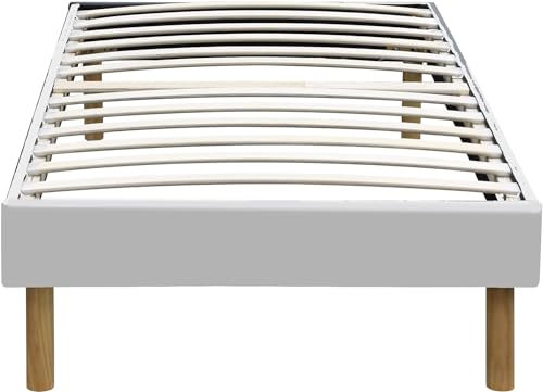King of Dreams Adrien - Solide et Confortable Sommier Tapissier Blanc + Pieds en 20 cm pour Matelas en 80x200-13 Lattes - Montage Rapide et Facile