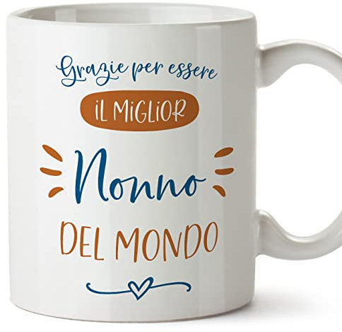Mugffins Tazza in ceramica per NONNO 350 ml - In italiano - Grazie migliore famiglia - Idea regalo per Festa del NONNO compleanno, anniversario, natale
