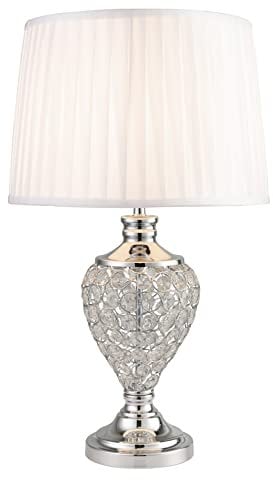 Lighting Supermarket Hepburn Large Crystal Glass Table Lamp with Matching Ivory Pleat Shade - Silver Chrome
