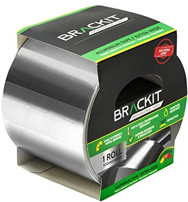 brackit Extra Wide Aluminium Foil Tape, 100mm x 60m –Hot & Cold Temperature Resistant Roll - For HVAC Repair, Ducts, Insulation, Dryers…